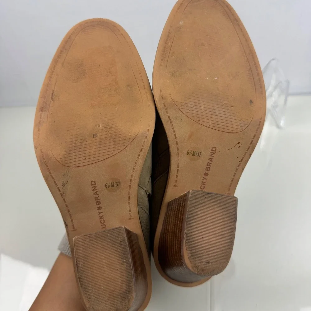 Lucky Brand Vennia‎ Ankle Booties Leather Block Heel Casual Tan Women Size 6.5